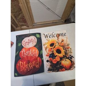 Set‎ of 2 Fall Garden Flags Double Sided 12x18 – Pumpkins Sunflowers Welcome...